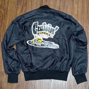 Vintage Hotrod Club Bomber Jacket Mens Large Black Embroidered